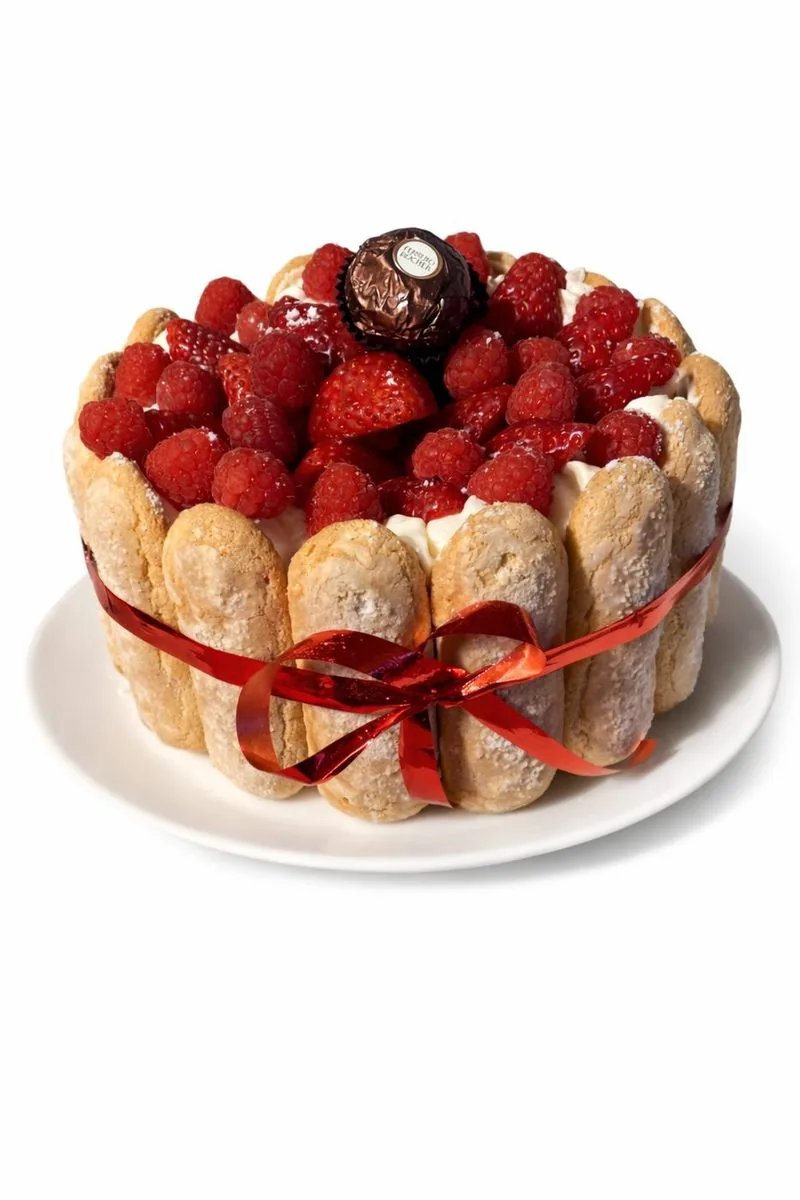 Charlotte aux fraises et framboises avec biscuits cuillère, dessert maison livré en Seine-Saint-Denis